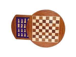 Round Chess Box Sheesham/Boxwood With Tray – JS#14001