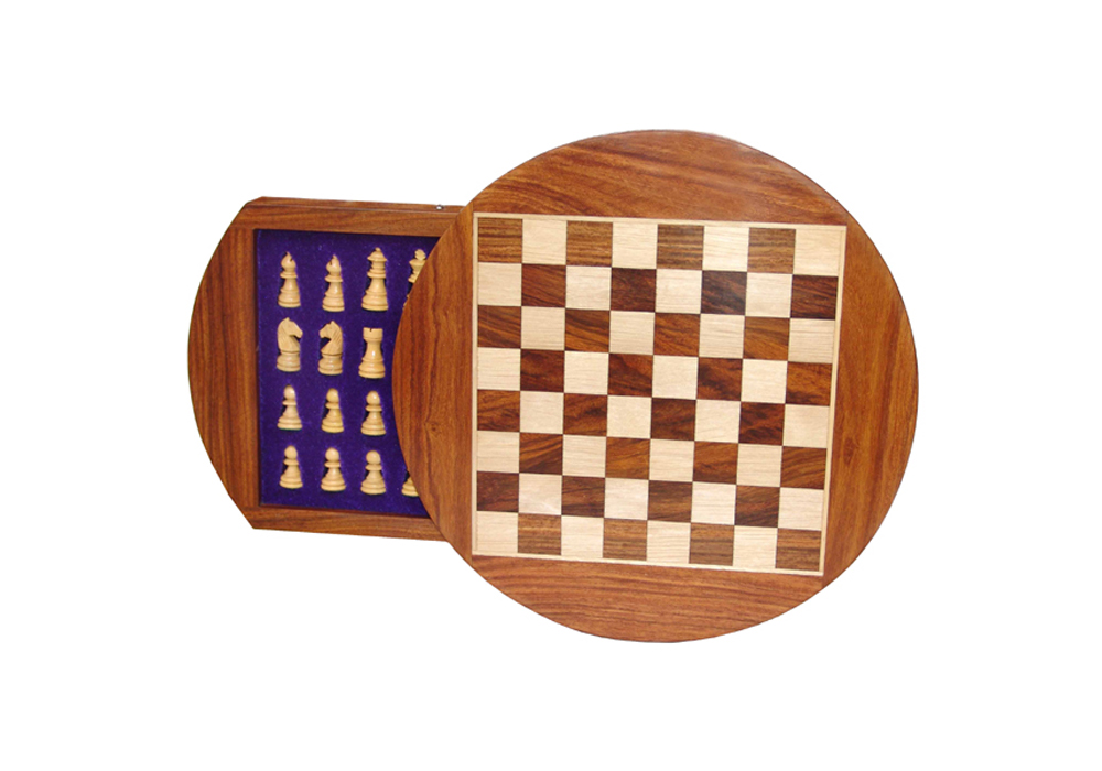 Round Chess Box Sheesham/Boxwood With Tray – JS#14001