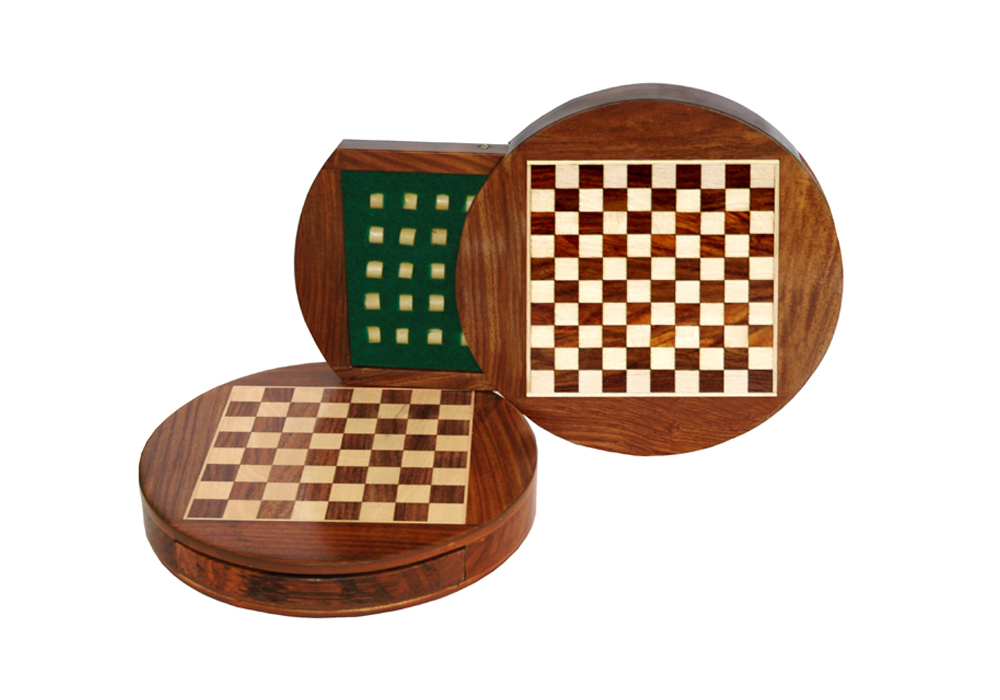 Round Draught Box Sheesham/Boxwood With Tray – JS#14003