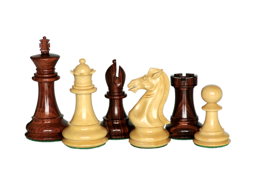 Popular Chess Set Rose Wood & Boxwood Felted King Size — 100 Mm / 4.00″ Base Dia — 47 Mm – JS#10001