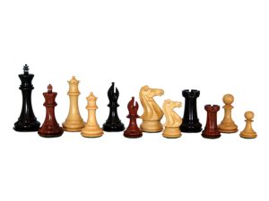 Elegant Chess Set Ebony Wood & Boxwood Leather Felted King Size — 100 Mm / 4.00″ Base Dia — 47 Mm – JS#10003