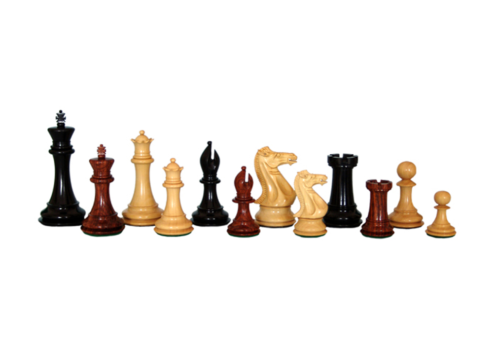 Elegant Chess Set Ebony Wood & Boxwood Leather Felted King Size — 100 Mm / 4.00″ Base Dia — 47 Mm – JS#10003